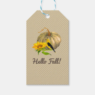 Autumn Pumpkin Sunflower and Finch Gift Tags
