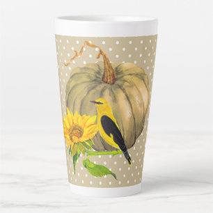 Autumn Pumpkin Sunflower and Finch  Latte Mug