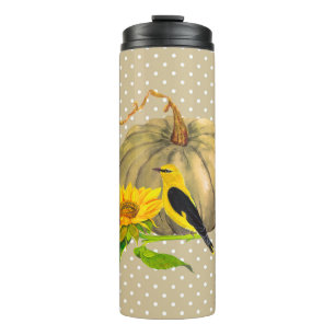 Autumn Pumpkin Sunflower and Finch  Thermal Tumbler