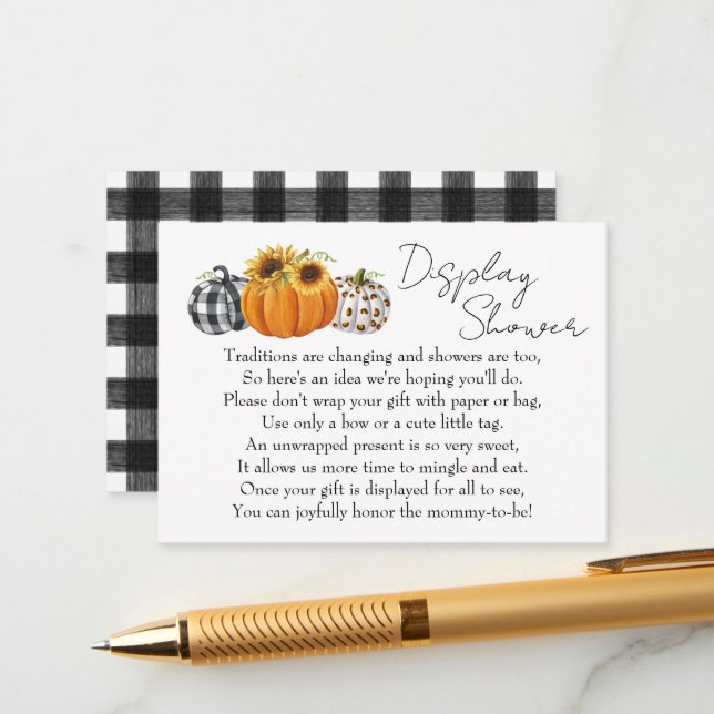 Autumn Pumpkin Sunflower Baby Display Shower Enclosure Card (Front/Back In Situ)