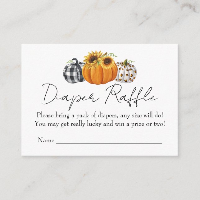 Autumn Pumpkin Sunflower Baby Shower Diaper Raffle Enclosure Card (Front)