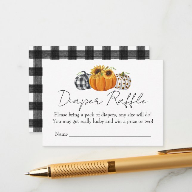 Autumn Pumpkin Sunflower Baby Shower Diaper Raffle Enclosure Card (Front/Back In Situ)