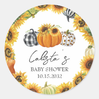 Autumn Pumpkin & Sunflower Baby Shower Favours Classic Round Sticker