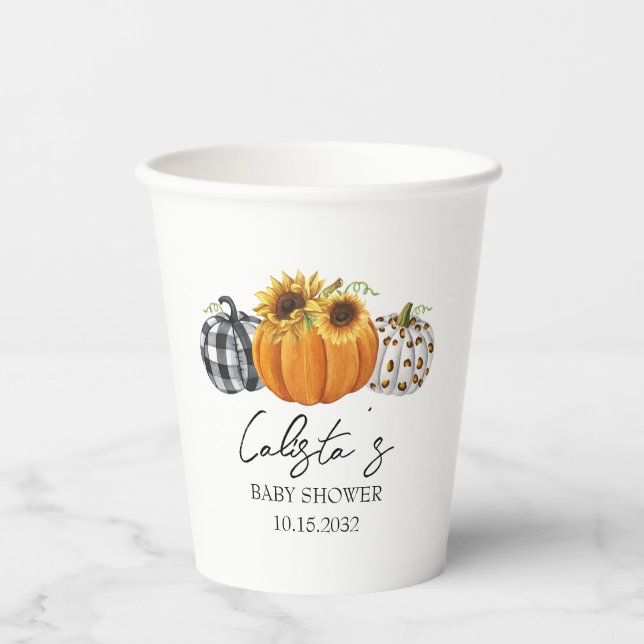 Autumn Pumpkin & Sunflower Baby Shower Paper Cups (Front)