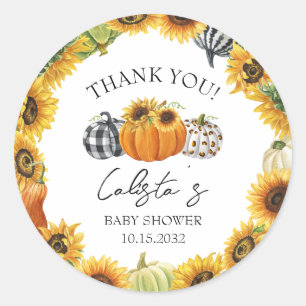 Autumn Pumpkin & Sunflower Baby Shower Thank You Classic Round Sticker