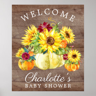 Autumn Pumpkin Sunflower Baby Shower Welcome Sign