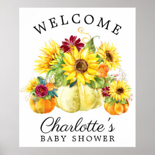Autumn Pumpkin Sunflower Baby Shower Welcome Sign