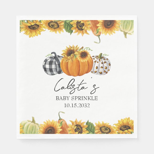 Autumn Pumpkin & Sunflower Baby Sprinkle Napkin (Front)