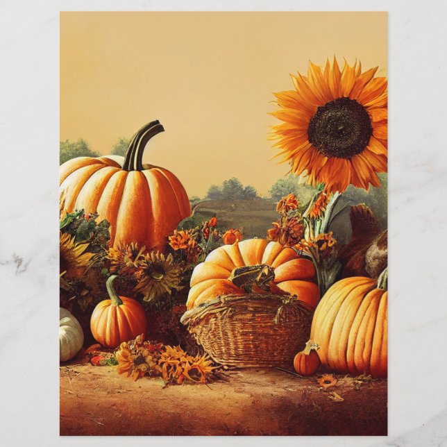 Autumn Pumpkin Sunflowers Scrapbook Paper (Front)