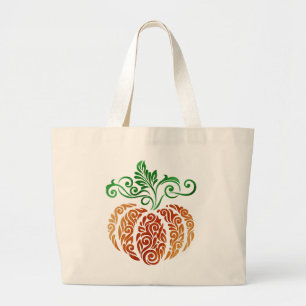 Autumn Pumpkin Swirl Large Tote Bag