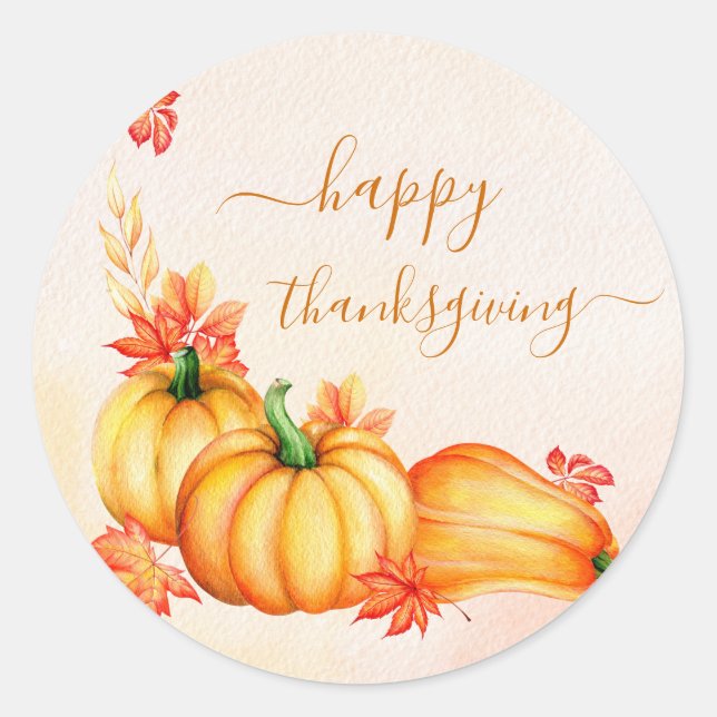 Autumn Pumpkin | Thanksgiving Classic Round Sticker (Front)