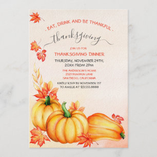 Autumn Pumpkin Thanksgiving Dinner Invitation