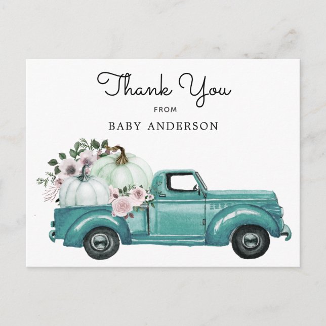 Autumn Pumpkin Truck Drive By Baby Shower Postcard (Front)