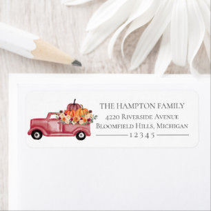 Autumn Pumpkin Truck Floral Fall Return Address Label