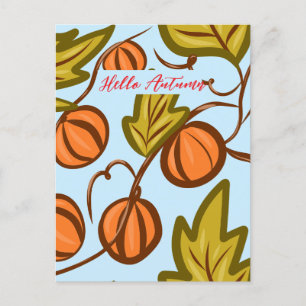 Autumn Pumpkin Vines Hand Drawn Design Postcard