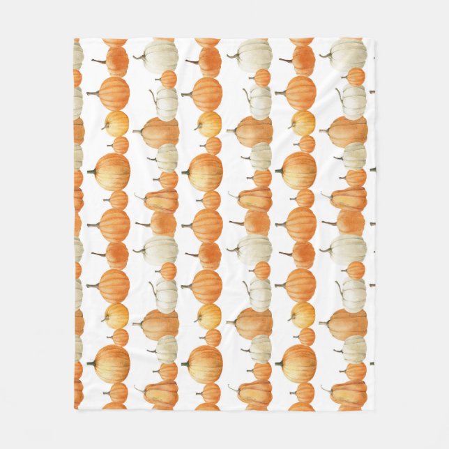 Autumn Pumpkin: Watercolor Illustration Pattern Fleece Blanket (Front)