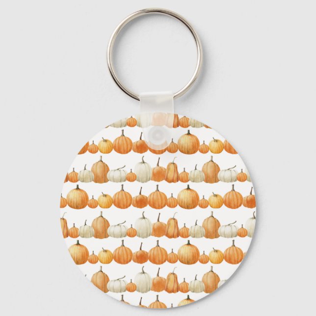 Autumn Pumpkin: Watercolor Illustration Pattern Key Ring (Front)