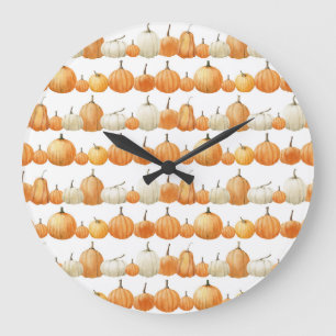 Autumn Pumpkin: Watercolor Illustration Pattern Large Clock