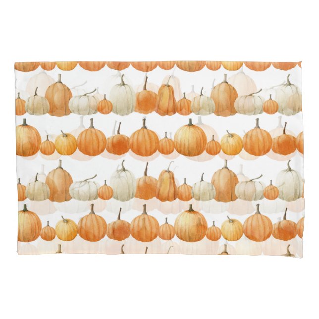 Autumn Pumpkin: Watercolor Illustration Pattern Pillowcase (Front)