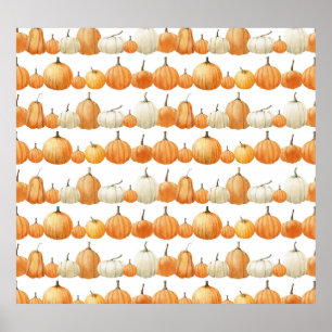Autumn Pumpkin: Watercolor Illustration Pattern Poster
