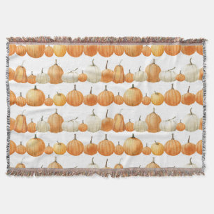 Autumn Pumpkin: Watercolor Illustration Pattern Throw Blanket