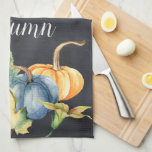Autumn Pumpkin Watercolor Rustic Chalkboard Tea Towel<br><div class="desc">Beautiful watercolor pumpkins in shades of blue,  green,  orange,  and white are featured on this seasonal kitchen towel. You can customise the word Autumn that is on both sides of the kitchen towel. Delight your guests and family for fall and Thanksgiving with this watercolor pumpkin kitchen towel.</div>