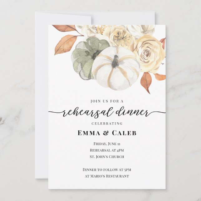Autumn Pumpkin Wedding Rehearsal Dinner Invitation (Front)