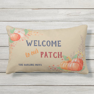 Autumn Pumpkin Welcome to our Patch Personalised Lumbar Cushion