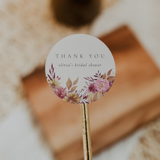 Autumn Pumpkin & Wildflowers Fall Bridal Shower Classic Round Sticker (Creator Uploaded)