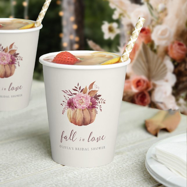 Autumn Pumpkin & Wildflowers Fall Bridal Shower Paper Cups (Creator Uploaded)