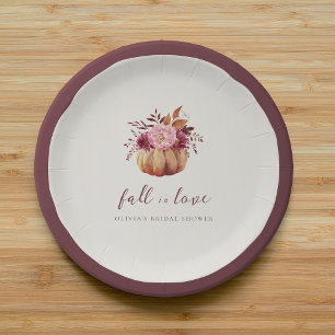 Autumn Pumpkin & Wildflowers Fall Bridal Shower Paper Plate
