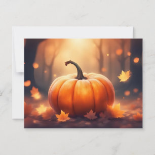 Autumn Pumpkin with Fall Leaves Illustration  Postcard