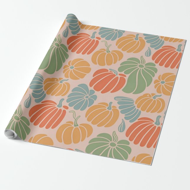 Autumn Pumpkin Wrapping Paper Pattern  Fall Season (Unrolled)