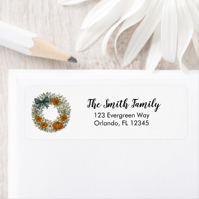 Autumn Pumpkin Wreath Illustration Address Label Return Address Label (Insitu)
