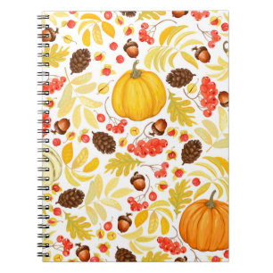 Autumn pumpkins, acorns, vintage background. notebook