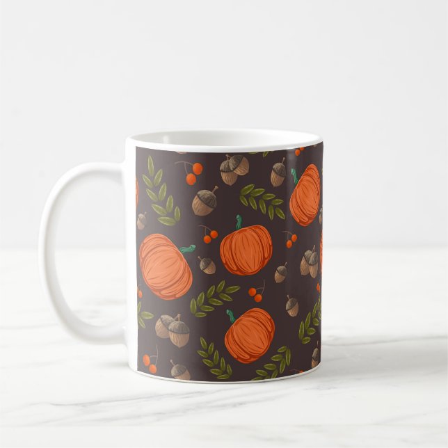 Autumn Pumpkins and Acorns Coffee Mug (Left)