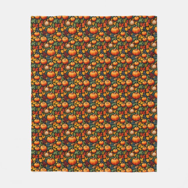 Autumn Pumpkins and Berries Fleece Blanket (Front)