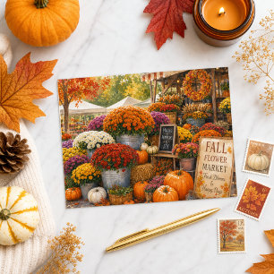 Autumn Pumpkins and Chrysanthemums Farmers Market Postcard