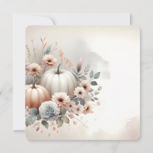 Autumn Pumpkins and Florals Fall Background Invitation (Front)
