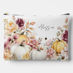 Autumn Pumpkins and Flowers Accessory Pouch