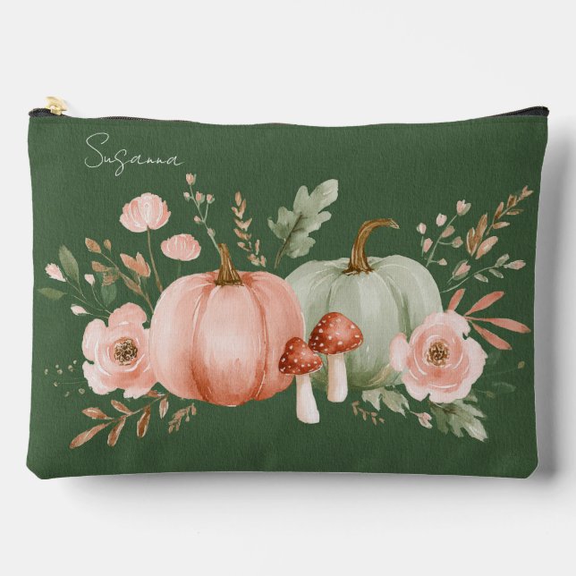 Autumn Pumpkins and Flowers  Accessory Pouch (Front)