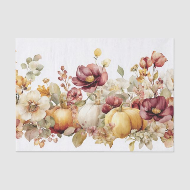 Autumn Pumpkins and Flowers Fall Decoupage Tissue Paper (Front)