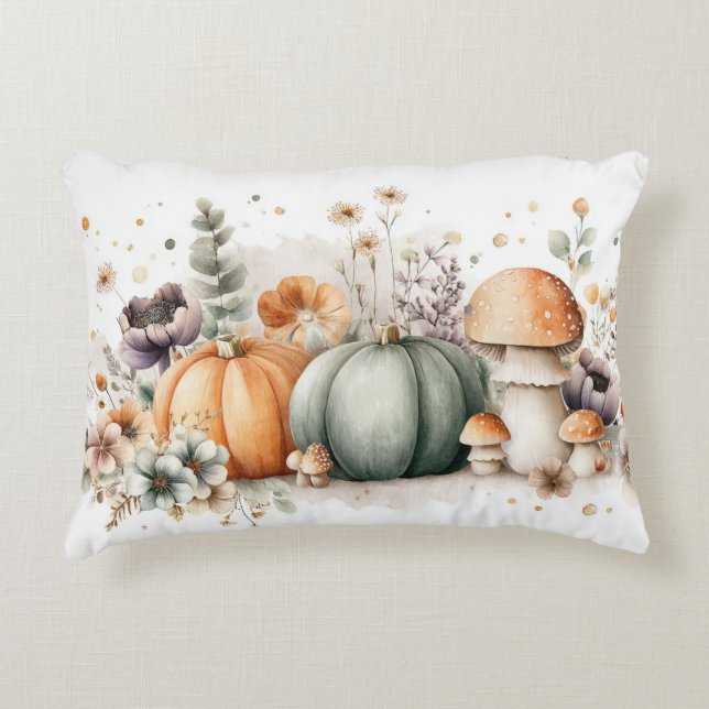 Autumn Pumpkins and Flowers Fall Pattern  Decorative Cushion (Front)