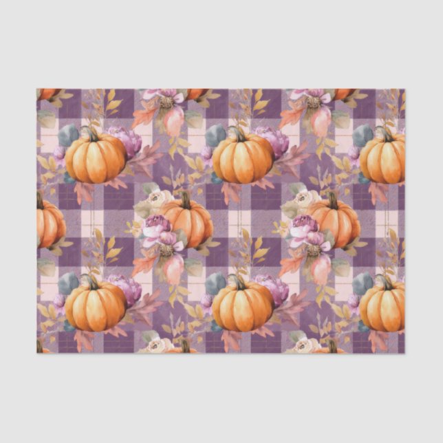 Autumn Pumpkins and Flowers Fall Pattern Decoupage Tissue Paper (Front)
