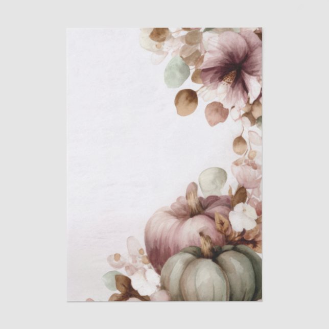 Autumn Pumpkins and Flowers Fall Pattern Decoupage Tissue Paper (Front)
