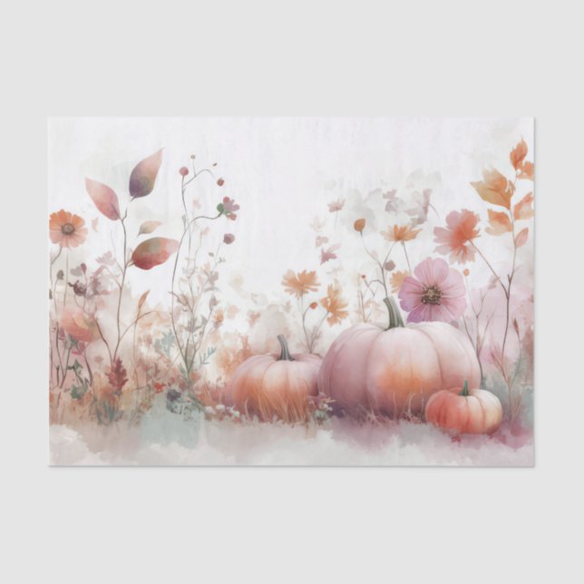 Autumn Pumpkins and Flowers Fall Pattern Decoupage Tissue Paper (Front)