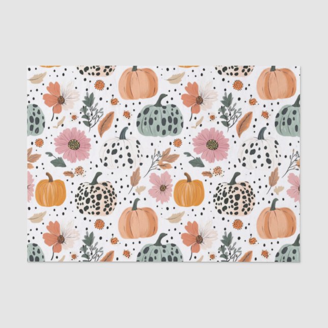 Autumn Pumpkins and Flowers Fall Pattern Decoupage Tissue Paper (Front)