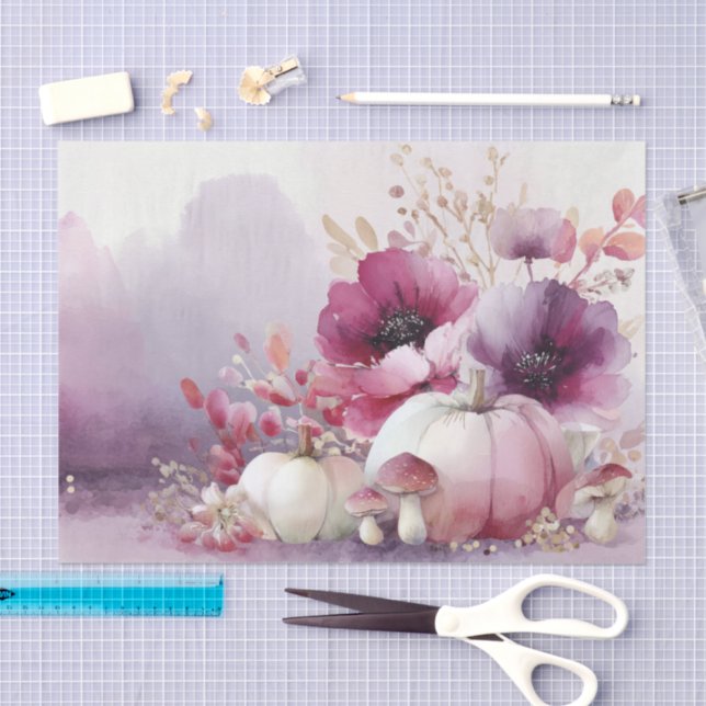 Autumn Pumpkins and Flowers Fall Pattern Decoupage Tissue Paper (Craft)