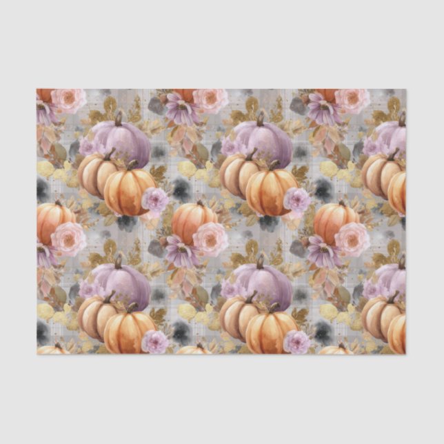 Autumn Pumpkins and Flowers Fall Pattern Decoupage Tissue Paper (Front)