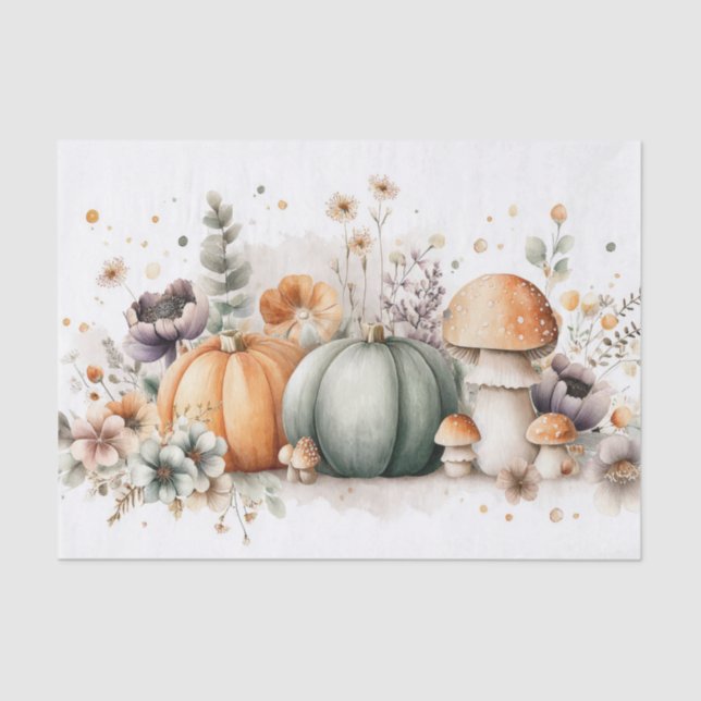 Autumn Pumpkins and Flowers Fall Pattern Decoupage Tissue Paper (Front)